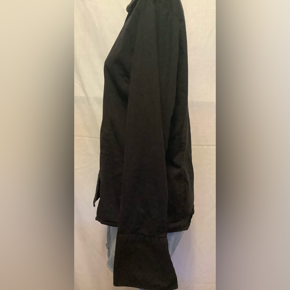 Women's Large Black Button-Up Shirt with Red Polka Dot Collar Accent - Picture 4 of 12